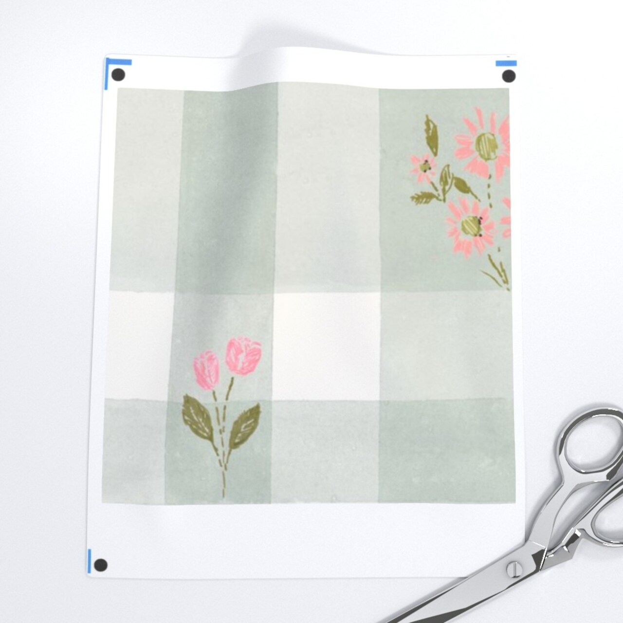 Cottagecore Floral Plaid Watercolor Sage Pastel Summer Spring Nursery Tulip Large Scale Cottage Coquette Boho Garden Flowers Modern Farmhouse Custom Printed Fabric by Spoonflower Various Fabrics by the Yard or Fat Quarter